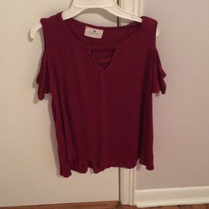 Maroon cold shoulder top